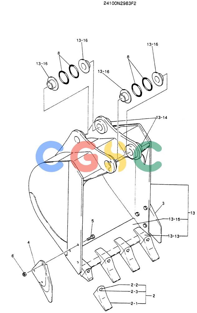 神钢零件查询(K903C) - EXCAVATOR ASN LE5701 (1/87-12/03) (08-014) - BUCKET ASSY, 0.35 M3 Kobelco