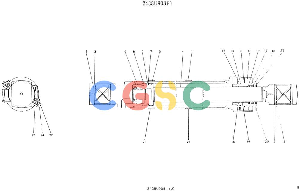 神钢零件查询(K907LC) - MARK II EXCAVATOR BTW YQ0101 - YQ0564 (1/87-12/03) (11-023) - CYLINDER ASSY (BUCKET) 2438U908F1 Kobelco
