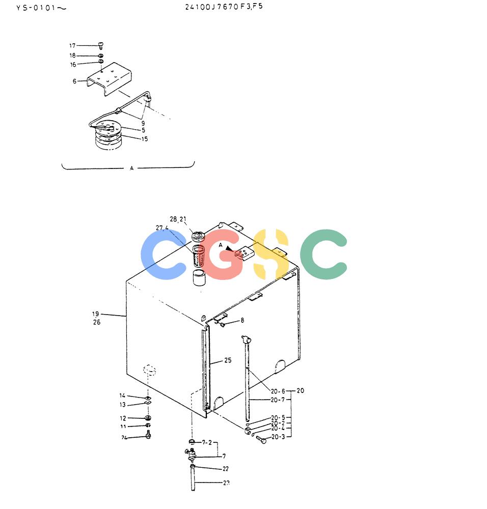 神钢零件查询(K916LC) - EXCAVATOR ASN YS0119 (1/87-12/03) (01-012) - TANK ASSY,FUEL(P/N 24100J7670F3,F5) Kobelco