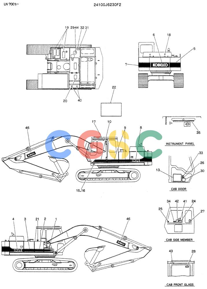神钢零件查询(K907DLC) - EXCAVATOR ASN YG0501 (1/86-12/03) (10-003) - LABEL, NAME-PLATE P/N 24100J6230F2 Kobelco