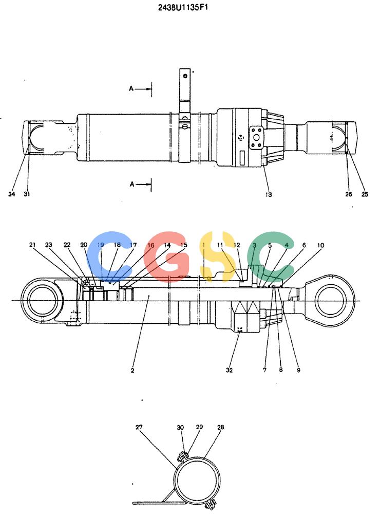 神钢零件查询(MD240C) - EXCAVATOR BTW LLU0301 - LLU0600 (1/80-12/06) (15-001) - CYLINDER ASSY (R.H. BOOM) - 2438U1135F1 Kobelco