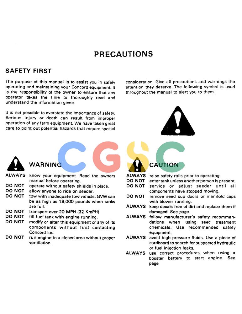 凯斯零件查询(1802) - CONCORD AIR SYSTEM (1/90-11/01) (03) - PRECAUTIONS Case Agriculture