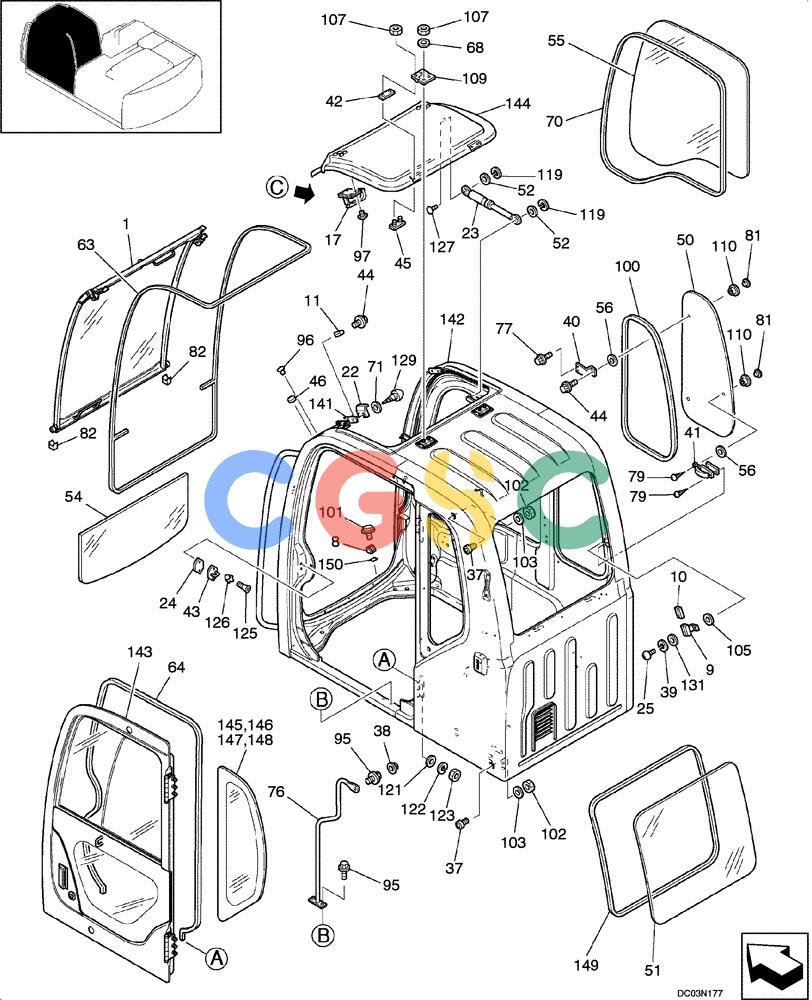 纽荷兰零件查询(EH215) - CRAWLER EXCAVATOR (9/03-) (09 -16[00]) - CAB - GLASS New Holland Constructuion