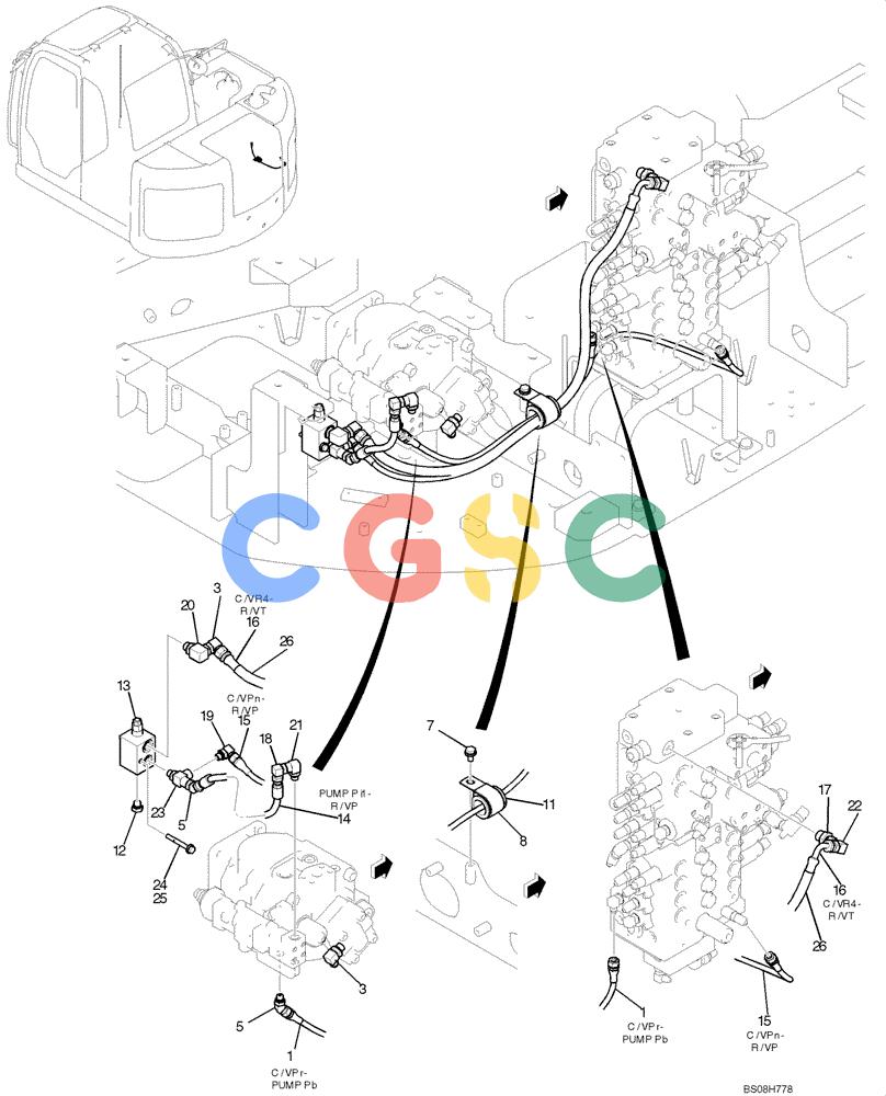 纽荷兰零件查询(E70BSR) - COMPACT CRAWLER EXCAVATOR BTW YT05-15001 - 18000 (NA) (4/08-) (02-32-02[00]) - CONTROL LINES, PUMP, (YT06H00065F1) New Holland Constructuion