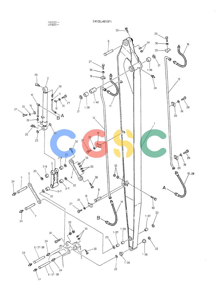 神钢零件查询(K907CLC) - EXCAVATOR BTW YG0101 - YG0500 (1/85-12/03) (14-004) - ARM ASSY, 6.4M Kobelco