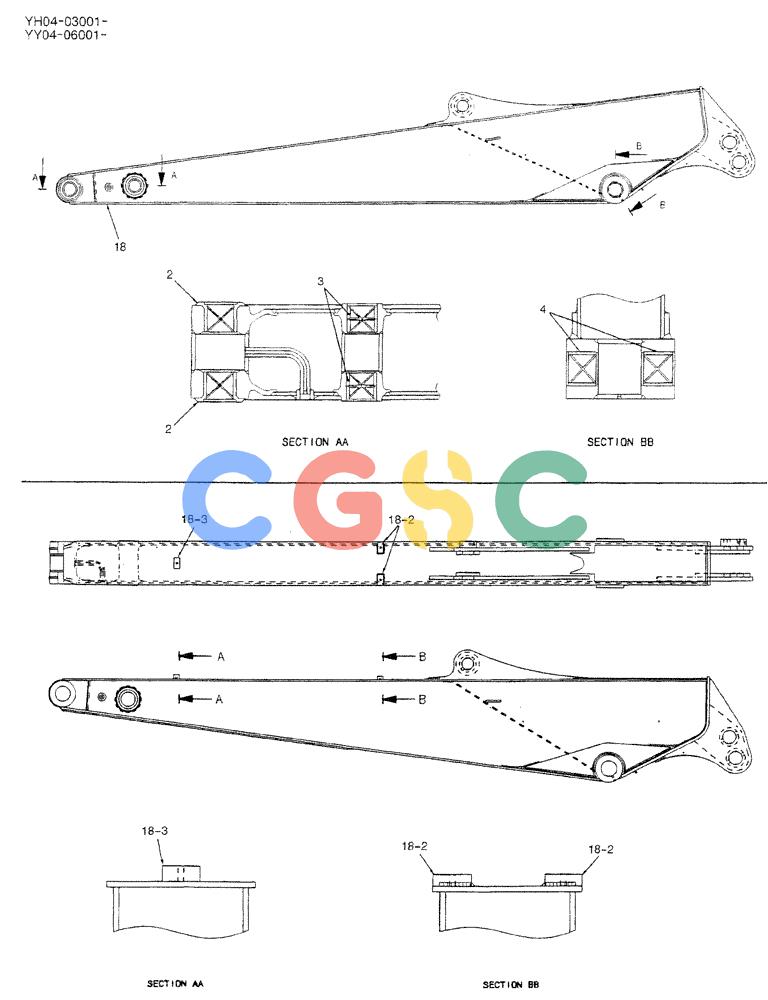 神钢零件查询(BREAKER) - ATTACHMENT (N&B) - SK115SR & SK135SR - ASN YV04, YY04, YH04-03001 (9/04-) (02-029) - ARM, LONG 2.95M (EXTRA) Kobelco