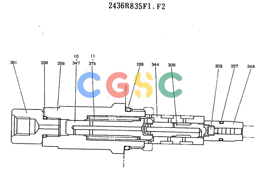 神钢零件查询(MD320BLC) - EXCAVATOR BTW YC0301 - YC0747 (1/80-12/06) (11-009) - VALVE ASSY, SEQUENCE 2436R835 F1, F2 Kobelco