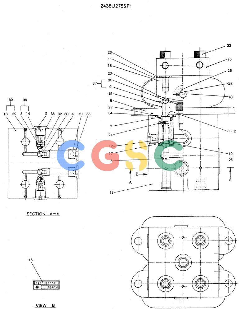 神钢零件查询(MD240C) - EXCAVATOR ASN LLU00601 (1/80-12/06) (16-009) - VALVE ASSY, PILOT (PN 2436U2755F1) Kobelco