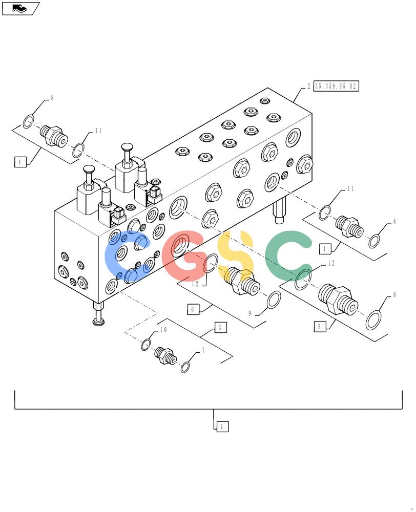 凯斯零件查询(810) - FLEX-AIR APPLICATOR - 2012 (2/12-) (35.359.05[01]) - VALVE WITH FITTINGS, DOUBLE BIN WITHOUT AUGERS Case Agriculture