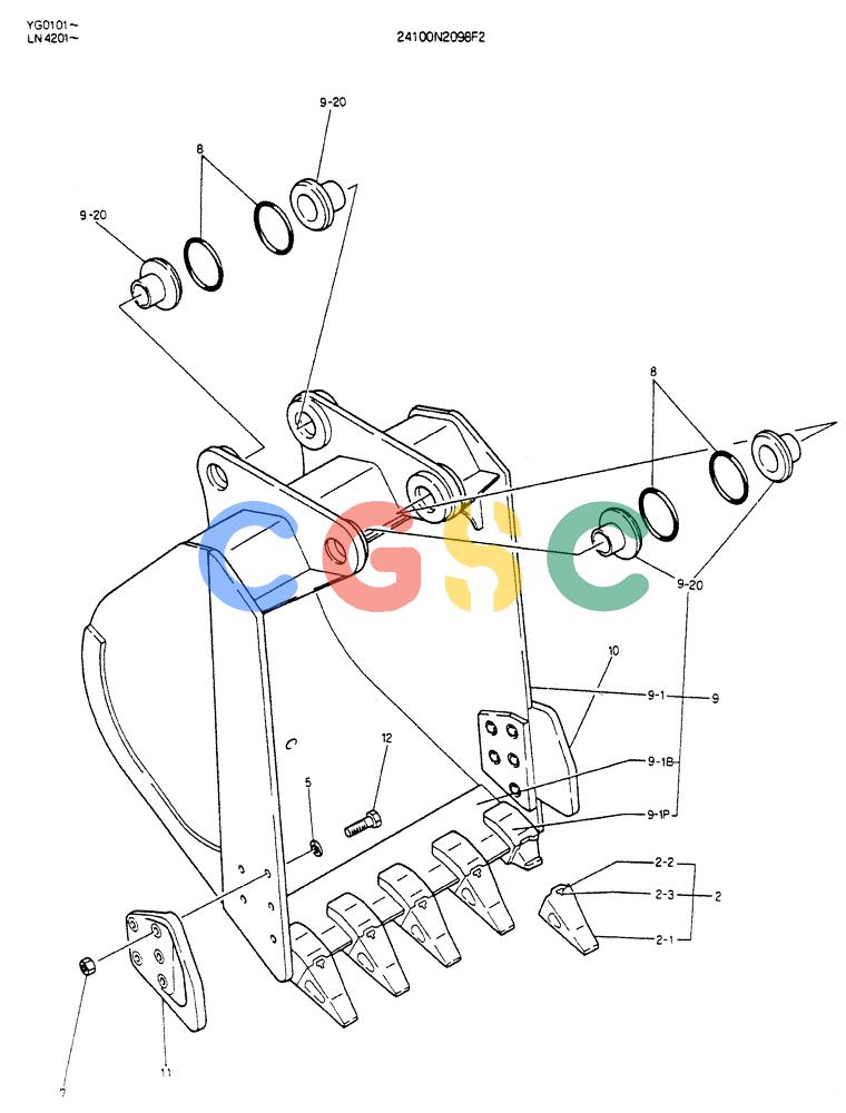 神钢零件查询(K907CLC) - EXCAVATOR BTW YG0101 - YG0500 (1/85-12/03) (14-005) - BUCKET ASSY, 0.45M2 Kobelco