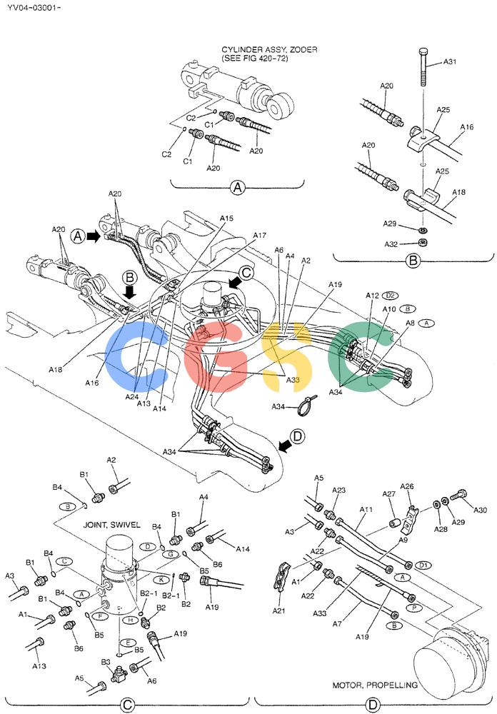神钢零件查询(DOZER) - ATTACHMENT - SK115SR-1E, -1ES, SK135SR-1E, LC-1E, LC-1ES (1/02-12/03) (02-004) - HYD LINES, LOW, P/N YV02H00005F1 Kobelco