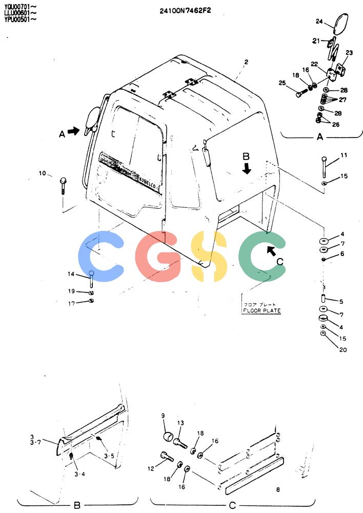 神钢零件查询(MD140C) - EXCAVATOR ASN YPU00501 (1/80-12/06) (02-001) - INSTAL, CAB Kobelco