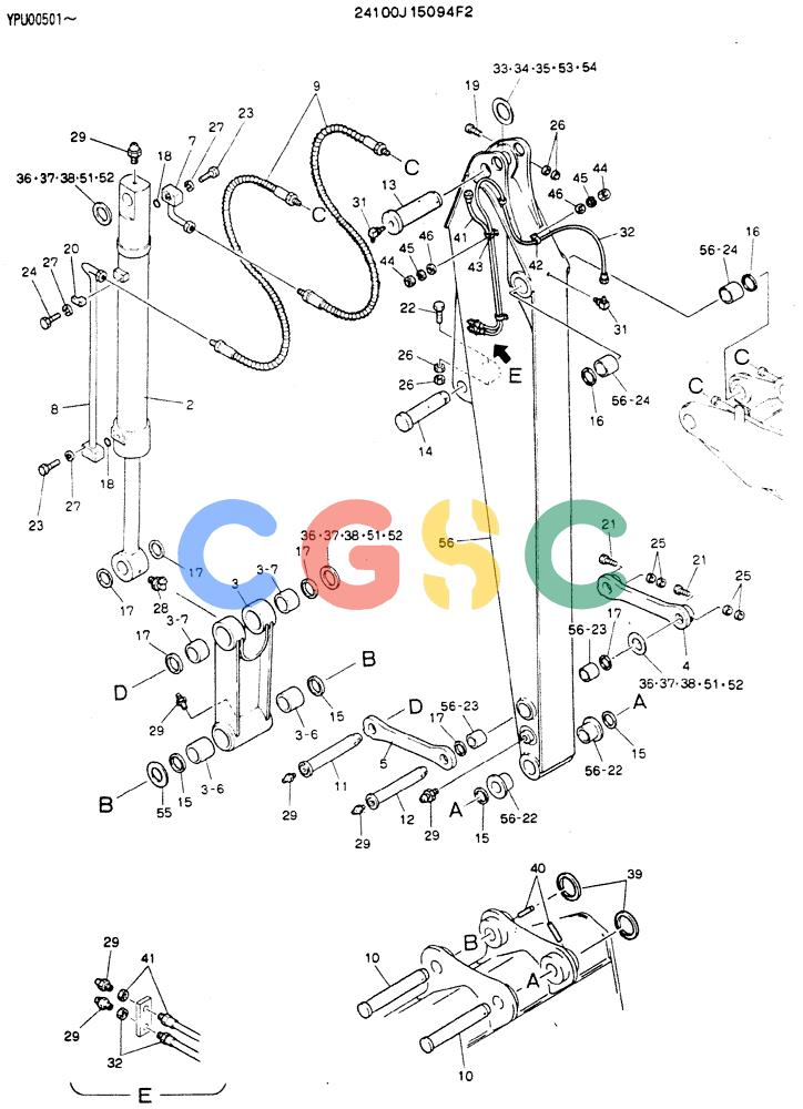 神钢零件查询(MD140C) - EXCAVATOR ASN YPU00501 (1/80-12/06) (08-002) - ARM ASSY, 3.0M (9FT-10IN) (SUPER LONG) Kobelco
