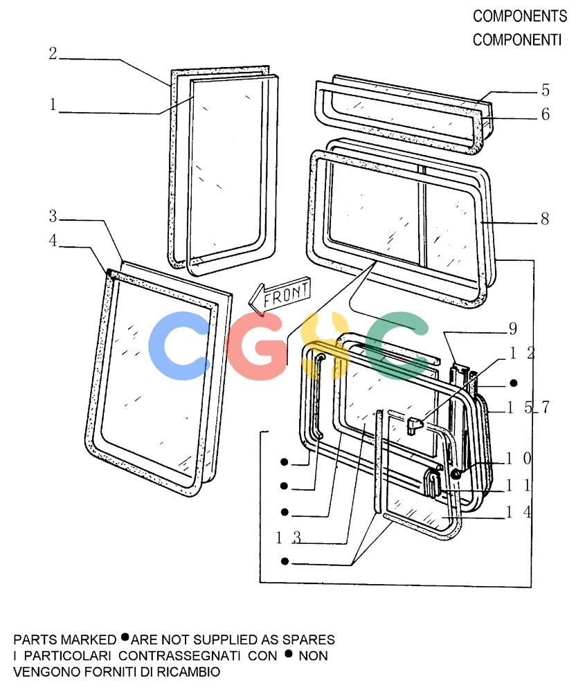 纽荷兰零件查询(FD145) - CRAWLER DOZER (N.A. VERSION) (10/98-) (5.652[07]) - ROPS CAB - GLASS PLATES New Holland Constructuion