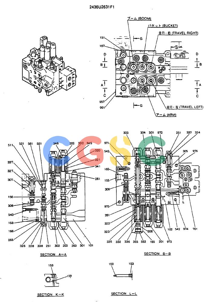 神钢零件查询(MD140C) - EXCAVATOR BTW YPU0301 - YPU0500 (1/80-12/06) (12-001[01]) - VALVE ASSY, CONTROL (2436U2631F1) Kobelco