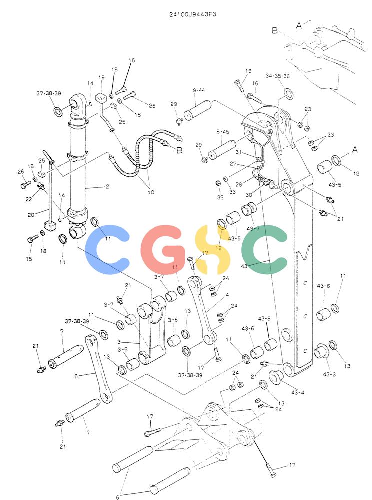 神钢零件查询(K904L) - MARK II EXCAVATOR BTW LX1501 - LX1525 (1/88-12/03) (09-002) - ARM ASSY, 1.96M, P/N 24100J9443F3 Kobelco