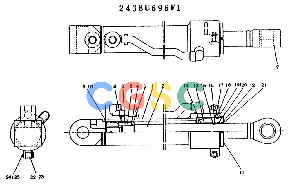 神钢零件查询(K904) - MARK II EXCAVATOR ASN YW1119 (1/88-12/03) (11-044) - CYLINDER ASSY, P/N 2438U696F1 Kobelco