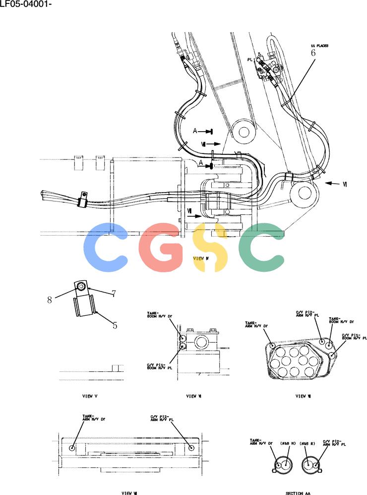 纽荷兰零件查询(E80BMSR) - CRAWLER EXCAVATOR ASN LF05-04001 - (N8TA18060) (153-16[2]) - CONTROL LINES, VALVE New Holland Constructuion