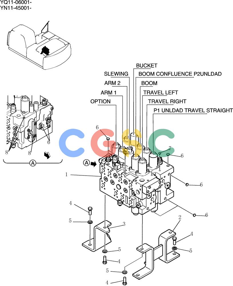 神钢零件查询(200-8) - EXCAVATOR S/N YN11-45001 - (1/06-12/09) (080-01-1) - VALVE INSTAL Kobelco