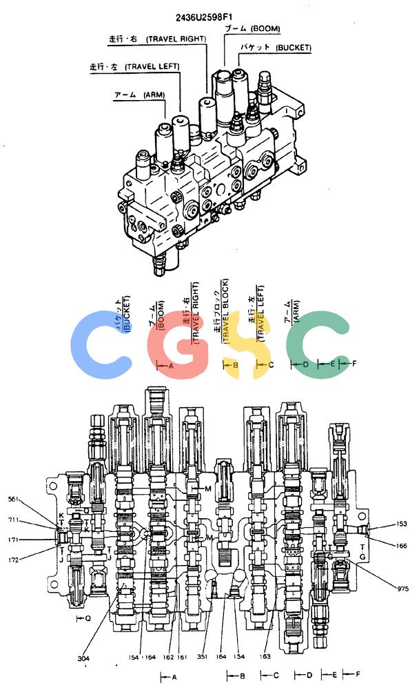 神钢零件查询(MD240C) - EXCAVATOR BTW LLU0301 - LLU0600 (1/80-12/06) (12-001[1]) - VALVE ASSY, CONTROL - 2436U2598F1 Kobelco