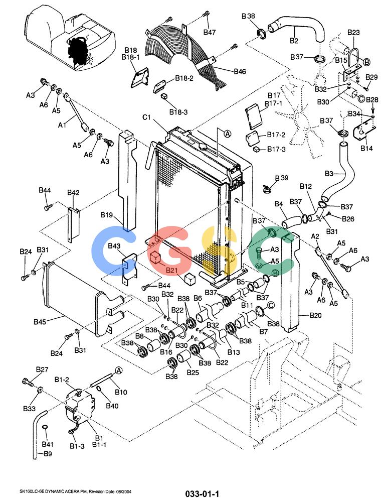 神钢零件查询(SK160LC-6E) - DYNAMIC ACERA EXCAVATOR 08/2004 ASN YM03U0523 (8/04-12/07) (01-005) - RADIATOR INSTALLATION Kobelco