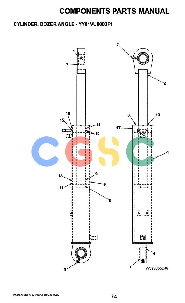 神钢零件查询(ED190LC-6E) - BLADE RUNNER EXCAVATOR/DOZER BTW YL03U0136 - YL03U0292 (1/05-12/06) (07-036) - CYLINDER ASSEMBLY, DOZER ANGLE (YY01VU0003F1) -- AFTER S/N YL03U0155 Kobelco