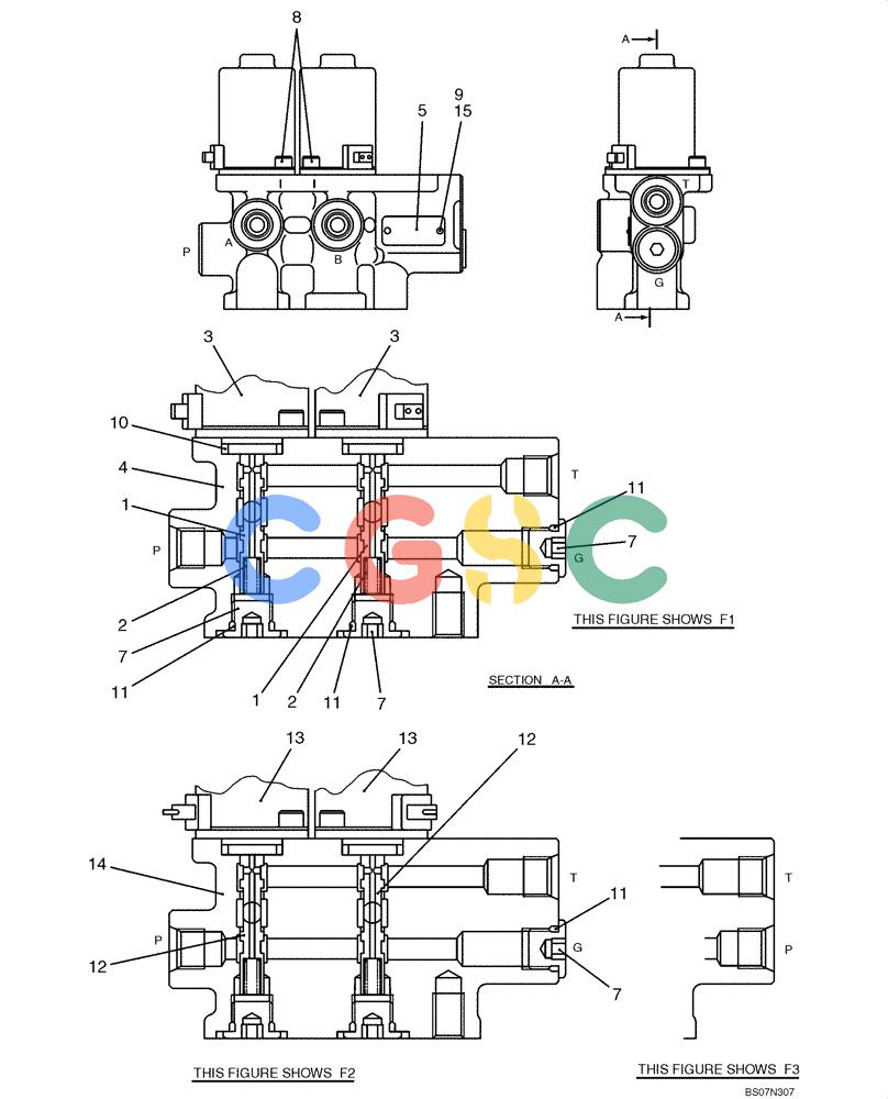 纽荷兰零件查询(E135B) - CRAWLER EXCAVATOR TIER 3 - ASN YH05-07001 (N8TA13006) (1/08-) (08-22[00]) - VALVE ASSEMBLY, SOLENOID (LC35V00004F1, F2 & F3) New Holland Constructuion