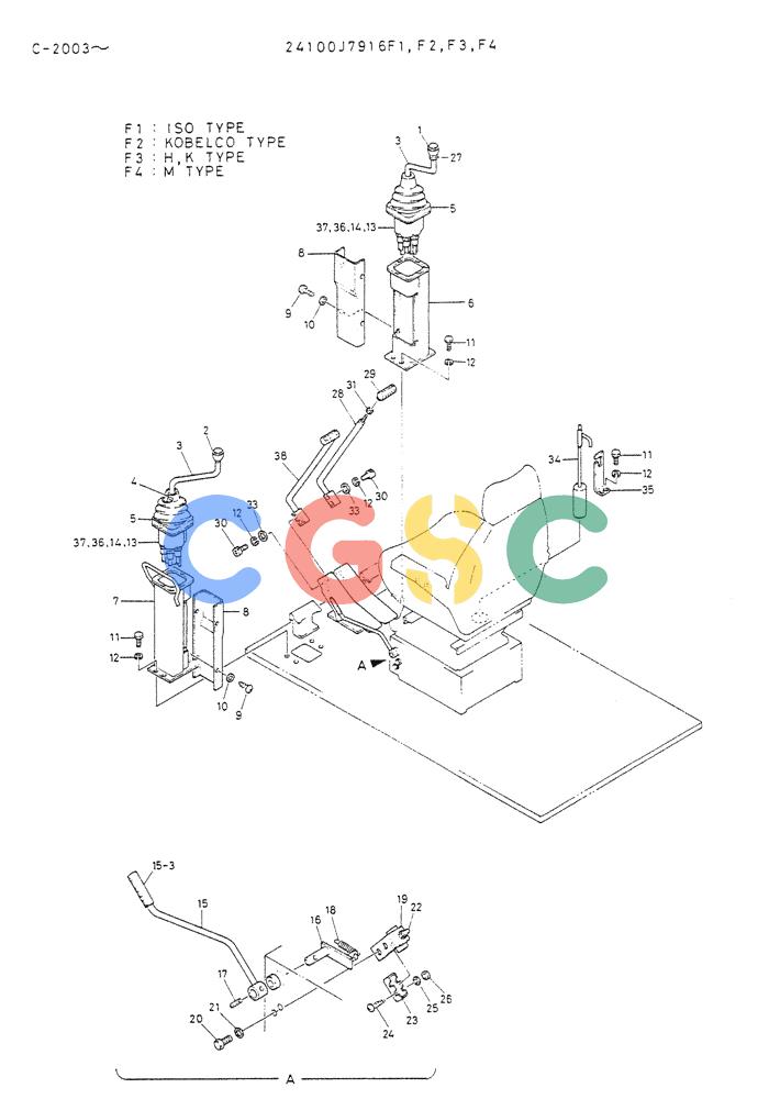 神钢零件查询(K912A) - EXCAVATOR BTW LC-2003 - LC-2016 (1/85-12/03) (03-001[01]) - CONTROL ASSY (LONG LEVER TYPE) Kobelco