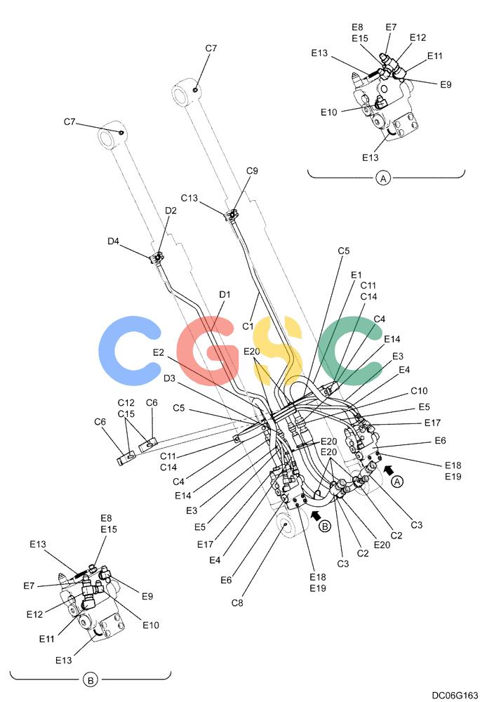 纽荷兰零件查询(E215B) - CRAWLER EXCAVATOR - TIER 3 (NA) - ASN N7DA21001 (1/07-) (3.005[00]) - HYDRAULIC LINES, BOOM (BASE + STD) (YN42H00328F1), FIGURE 2 OF 2 New Holland Constructuion