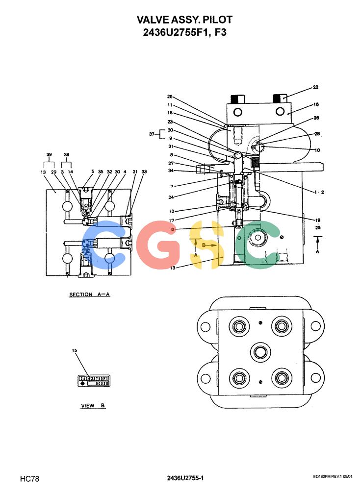 神钢零件查询(ED180) - BLADE RUNNER EXCAVATOR/DOZER ASN YLU0001 (1/99-12/01) (12-037) - VALVE ASSY. PILOT 2436U2755F1 Kobelco