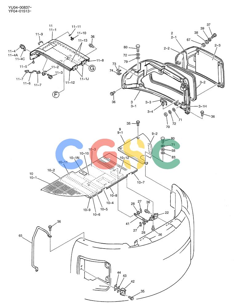 纽荷兰零件查询(E235SRLC) - CRAWLER EXCAVATOR BTW YU04-00837 - YU04-01417 (01-043[03]) - GUARD INSTAL, P/N YF21C00003F1 New Holland Constructuion
