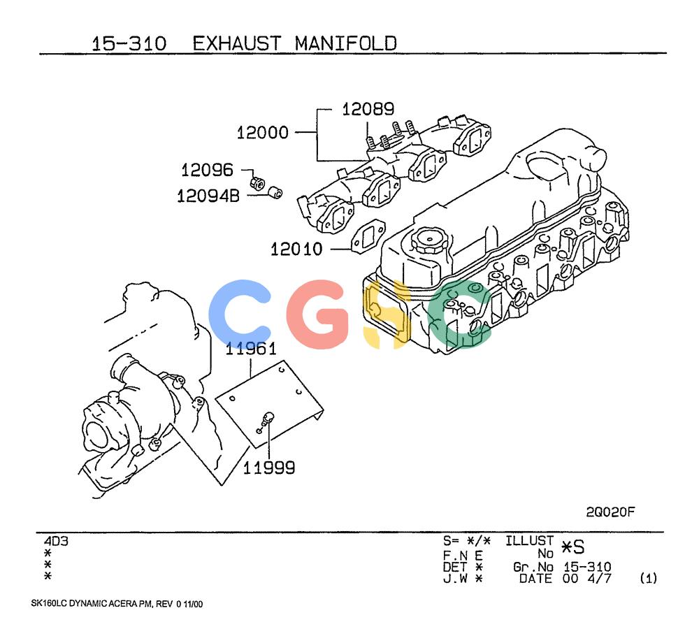 神钢零件查询(SK160LC) - DYNAMIC ACERA EXCAVATOR 11/2000 ASN YM02U0101 (11/00-12/02) (09-027) - EXHAUST MANIFOLD Kobelco