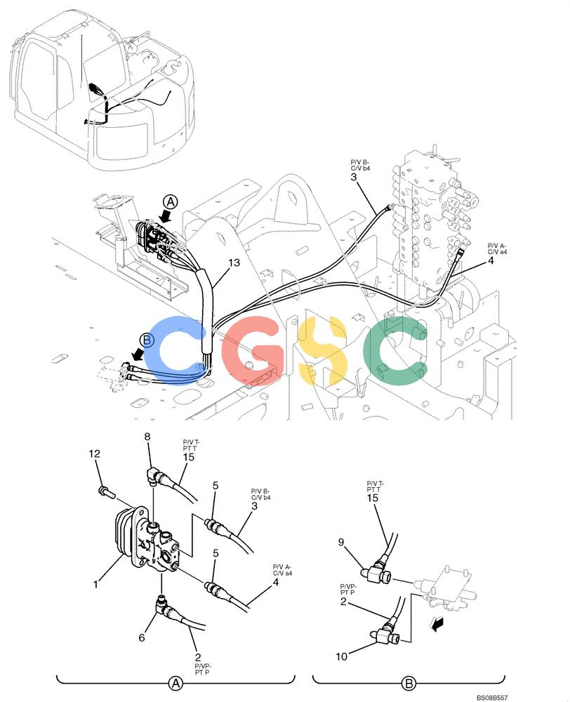 纽荷兰零件查询(E70BSR) - COMPACT CRAWLER EXCAVATOR BTW YT05-15001 - 18000 (NA) (4/08-) (02-27-10[00]) - REMOTE CONTROL LINES (DOZER) (YT68H00064F1) New Holland Constructuion