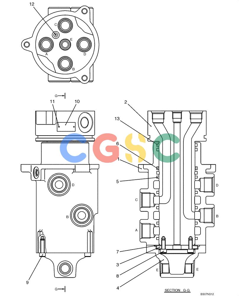 纽荷兰零件查询(E135B) - CRAWLER EXCAVATOR TIER 3 - ASN YH05-07001 (N8TA13006) (1/08-) (08-26[00]) - JOINT ASSEMBLY, SWIVEL (YN55V00053F1) New Holland Constructuion