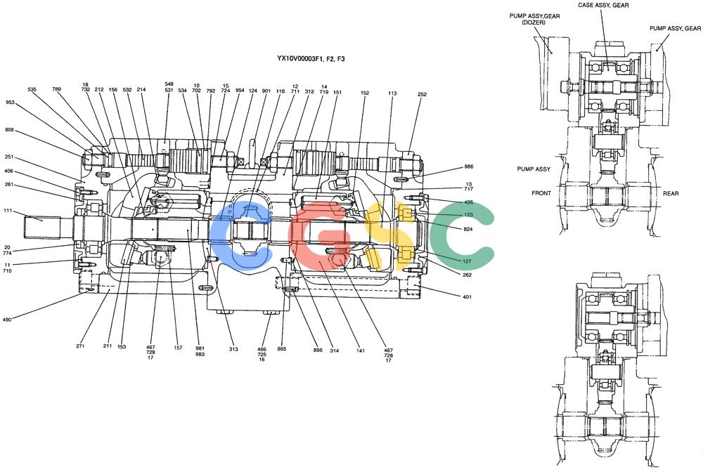 纽荷兰零件查询(E135SR) - CRAWLER EXCAVATOR ASN YY04-06254 (07-037) - PUMP ASSY, P/N YX10V00003F1 New Holland Constructuion