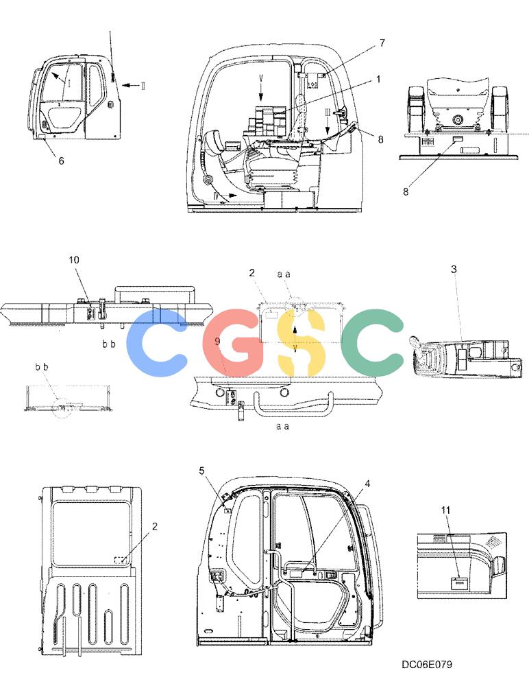 纽荷兰零件查询(E215B) - CRAWLER EXCAVATOR - TIER 3 (NA) - ASN N7DA21001 (1/07-) (7.009[01]) - NAME PLATE INSTALLATION - CAB LABELS, LOCATION, (YN22T00341F1), FIGURE 1 OF 2 New Holland Constructuion