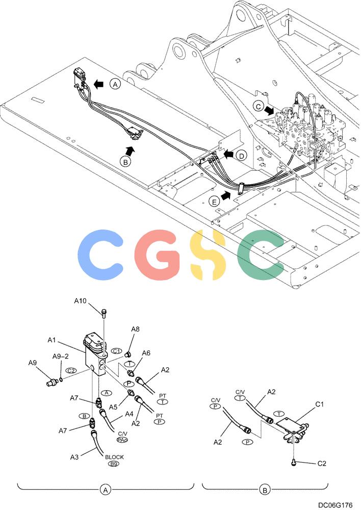 纽荷兰零件查询(E215B) - CRAWLER EXCAVATOR - TIER 3 (NA) - ASN N7DA21001 (1/07-) (5.013[00]) - CONTROL LINES, REMOTE (NIBBLER & BREAKER - FOOT) (YN68H00138F1), FIGURE 1 OF 2 New Holland Constructuion
