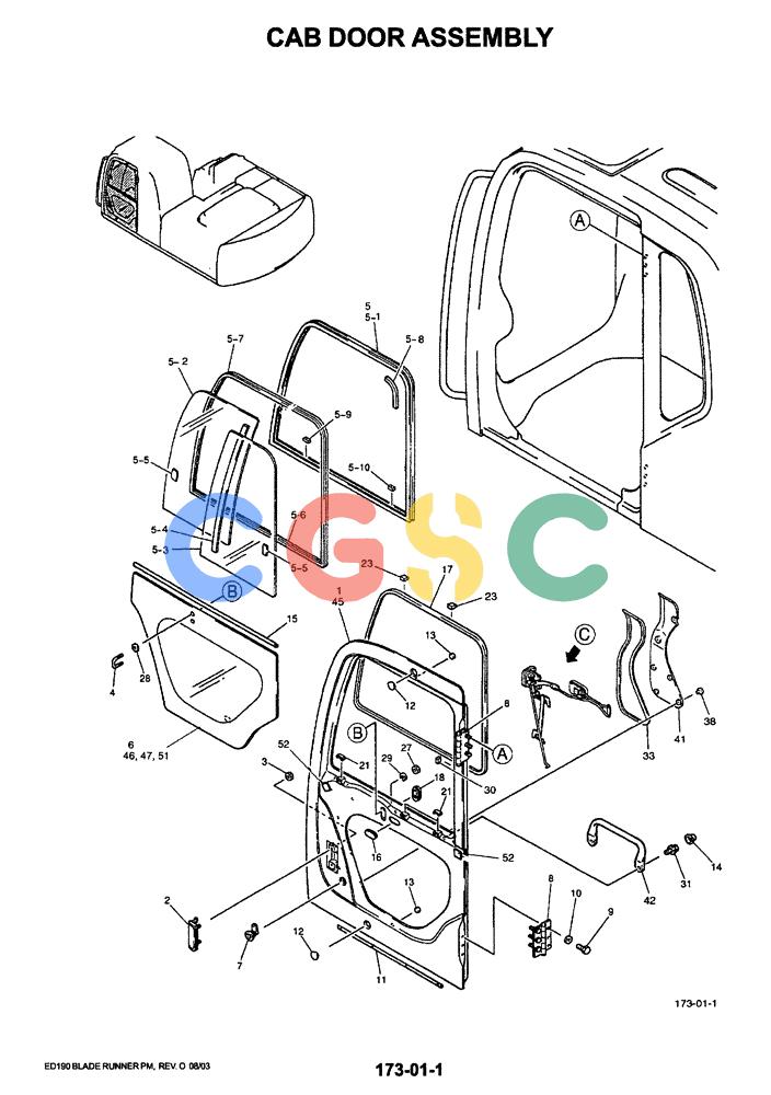 神钢零件查询(ED190LC-6E) - BLADE RUNNER EXCAVATOR/DOZER BTW YL03U0136 - YL03U0292 (1/05-12/06) (01-055[01]) - CAB DOOR ASSEMBLY Kobelco