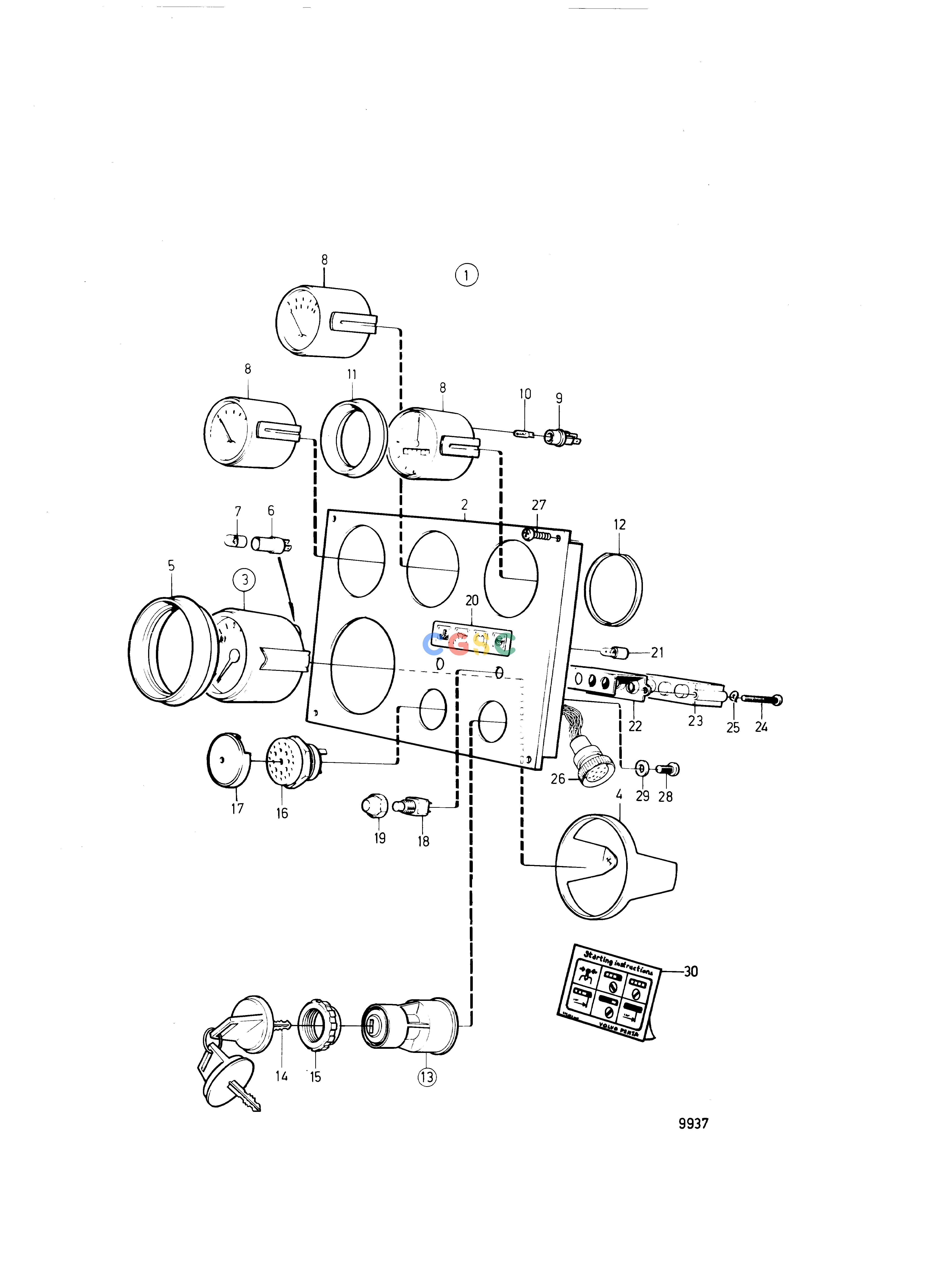 沃尔沃零件查询TAMD71B; TAMD73P-A; TAMD73WJ-AElectrical SystemInstrument Panel 24V, Earlier ProductionEPC Volvo Penta Parts catalog