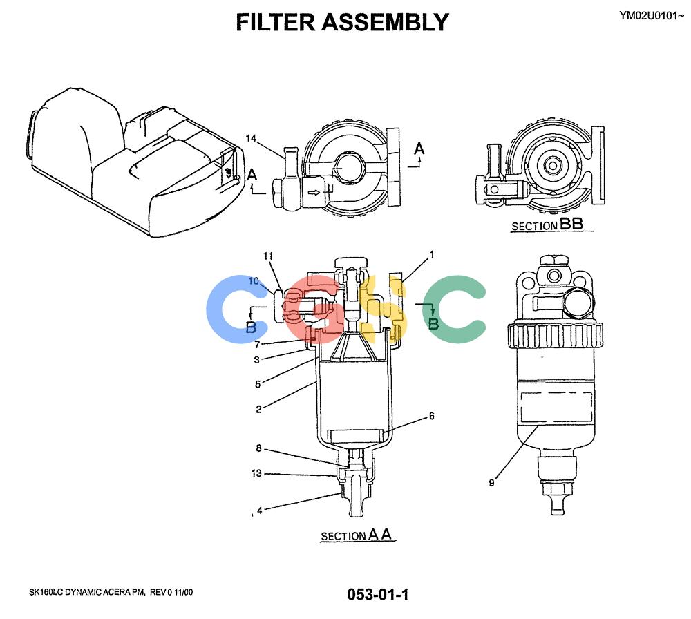 神钢零件查询(SK160LC) - DYNAMIC ACERA EXCAVATOR 11/2000 ASN YM02U0101 (11/00-12/02) (01-010) - FILTER ASSEMBLY Kobelco