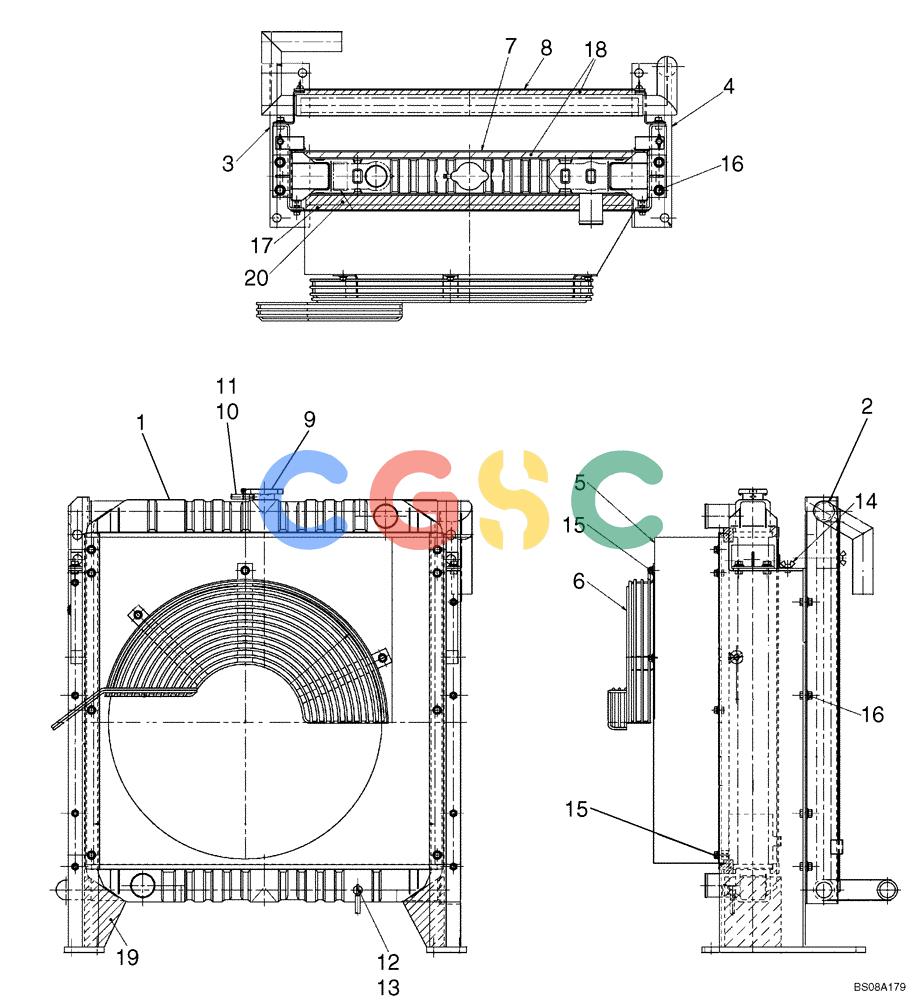 神钢零件查询(SK160LC) - DYNAMIC ACERA EXCAVATOR 11/2000 ASN YM02U0101 (11/00-12/02) (01-006) - RADIATOR ASSY, P/N YM05P00003F1 Kobelco