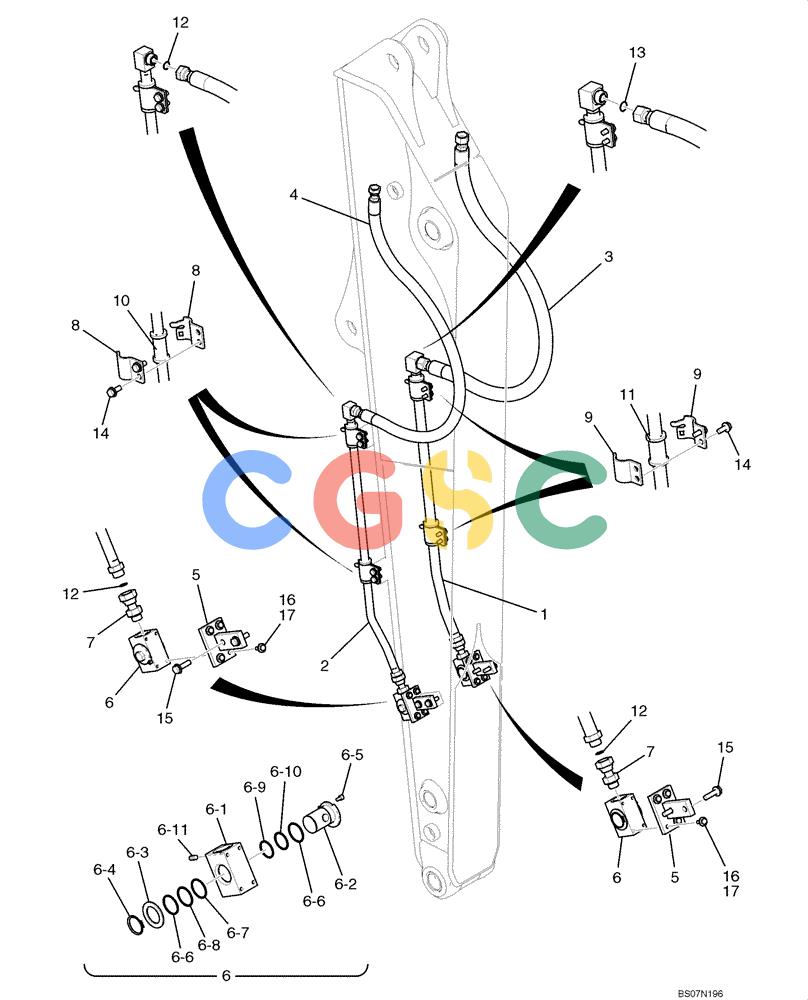纽荷兰零件查询(E135B) - CRAWLER EXCAVATOR TIER 3 - ASN YH05-07001 (N8TA13006) (1/08-) (06-08[00]) - HYDRAULIC LINES, ARM (NIBBLER & BREAKER) 2.84M (9FT-4IN) (YY43H00134F1) New Holland Constructuion