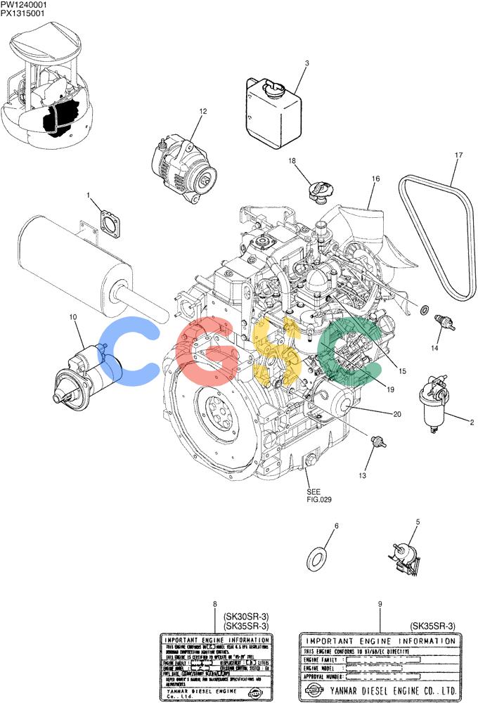 纽荷兰零件查询(E35SR) - COMPACT CRAWLER EXCAVATOR ASN PX13-15001 (N6TN61732) (NA) (1/06-) (01-005) - ENGINE ASSY New Holland Constructuion