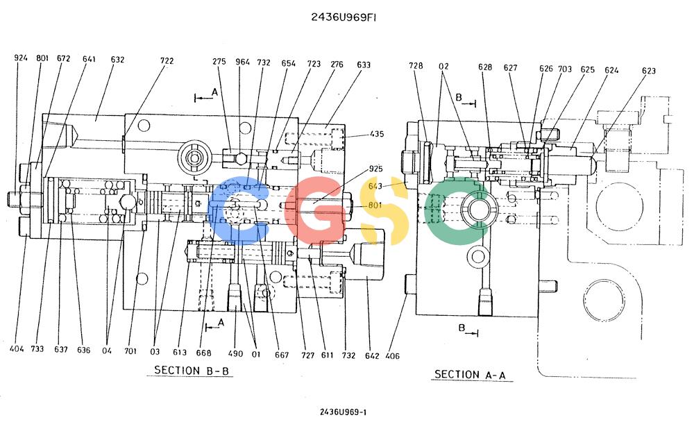 神钢零件查询(K909A) - EXCAVATOR ASN LQ0795 (1/83-12/03) (01-008) - VALVE ASSY, CUT-OFF, P/N 2436U969F1 Kobelco