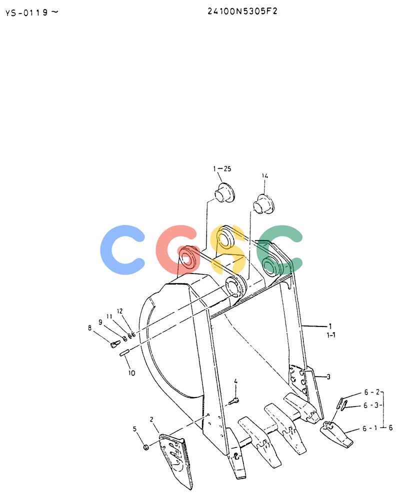 神钢零件查询(K916LC) - EXCAVATOR ASN YS0119 (1/87-12/03) (07-009) - BUCKET ASSY-PN 24100N5305F2 Kobelco