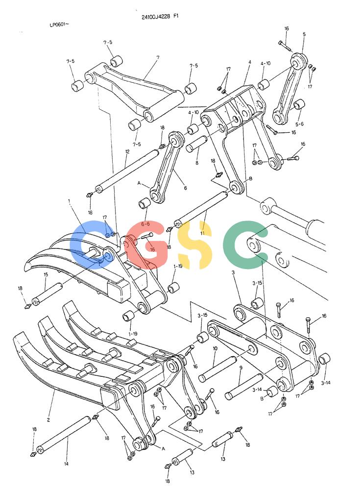 神钢零件查询(K905LC) - EXCAVATOR BTW YP0115 - YP0301 (1/85-12/03) (07-023) - GRAPPLE ASSY, FORK (DOUBLE) Kobelco