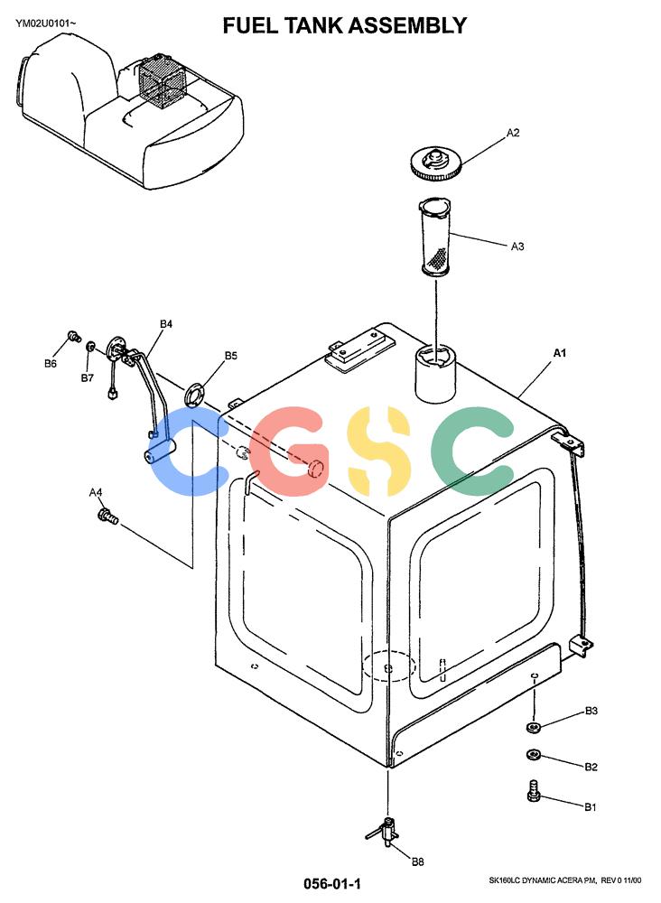 神钢零件查询(SK160LC) - DYNAMIC ACERA EXCAVATOR 11/2000 ASN YM02U0101 (11/00-12/02) (01-011) - FUEL TANK ASSEMBLY Kobelco