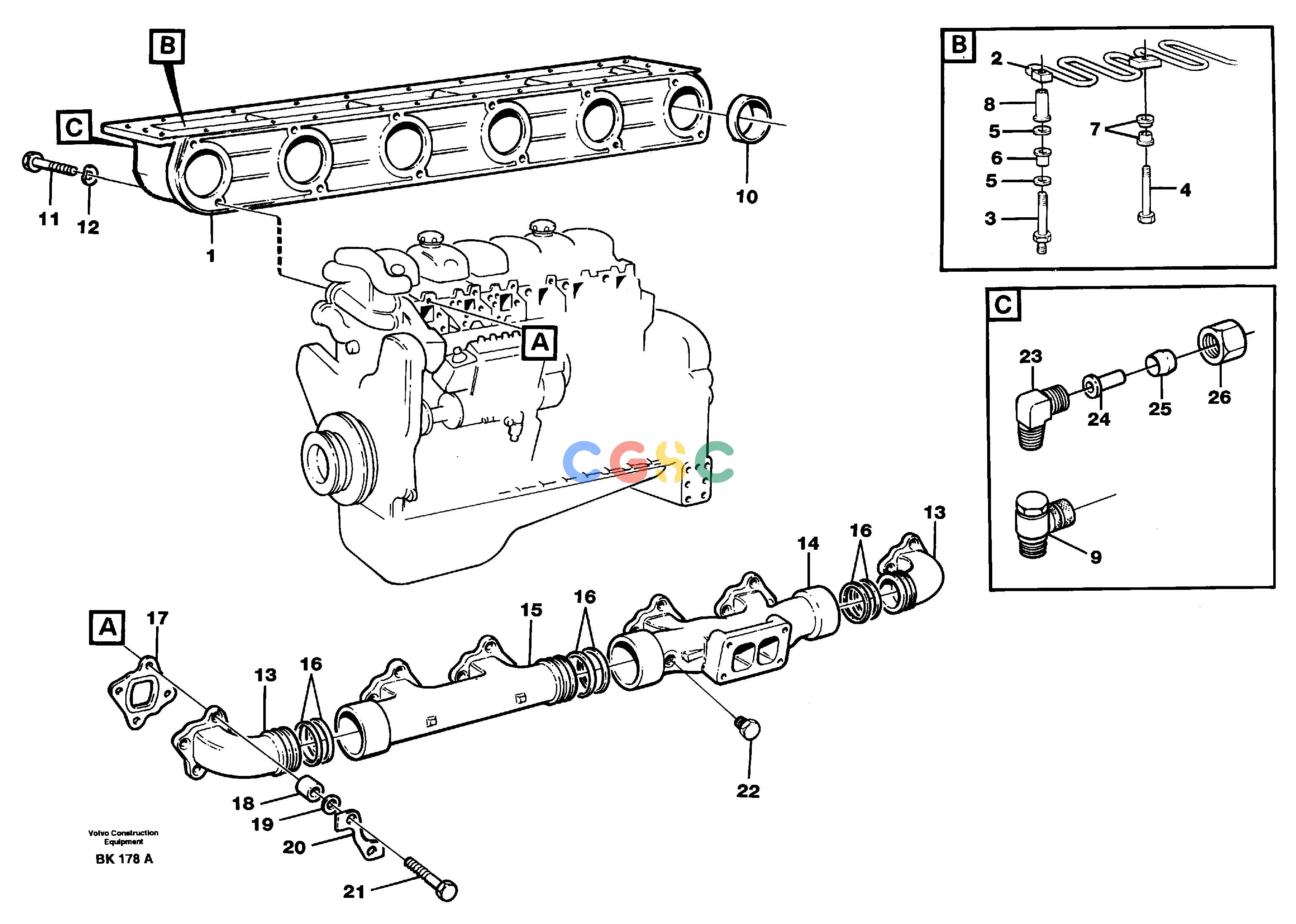 沃尔沃零件查询A35C VOLVO BM Inlet manifold and exhaust manifoldVOLVO BM A35C SER NO - 4620, NoneNoneNoneAutodata Volvo online