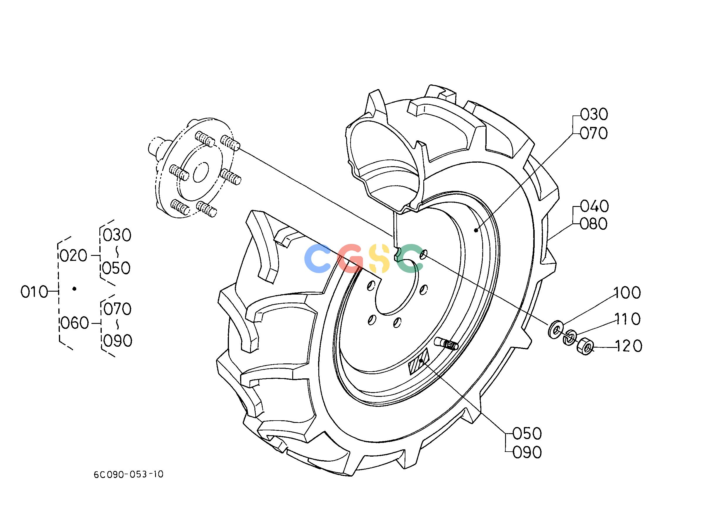 久保田零件查询T07601 FRONT WHEEL (6-12) FRONT AXLE/FRONT WHEELEPC Kubota online