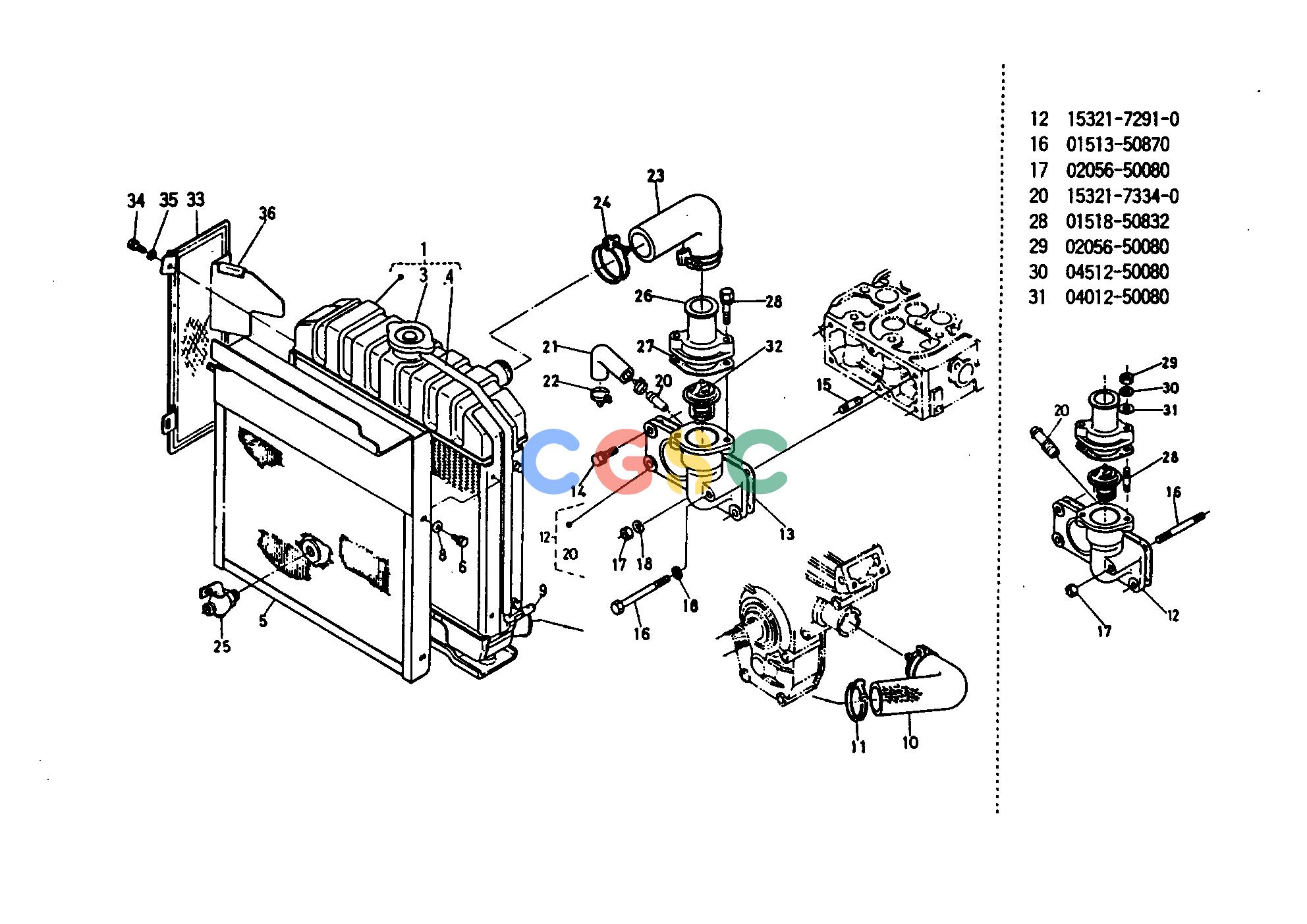 久保田零件查询T01800 RADIATOR AND WATER FLANGE ENGINEEPC Kubota online